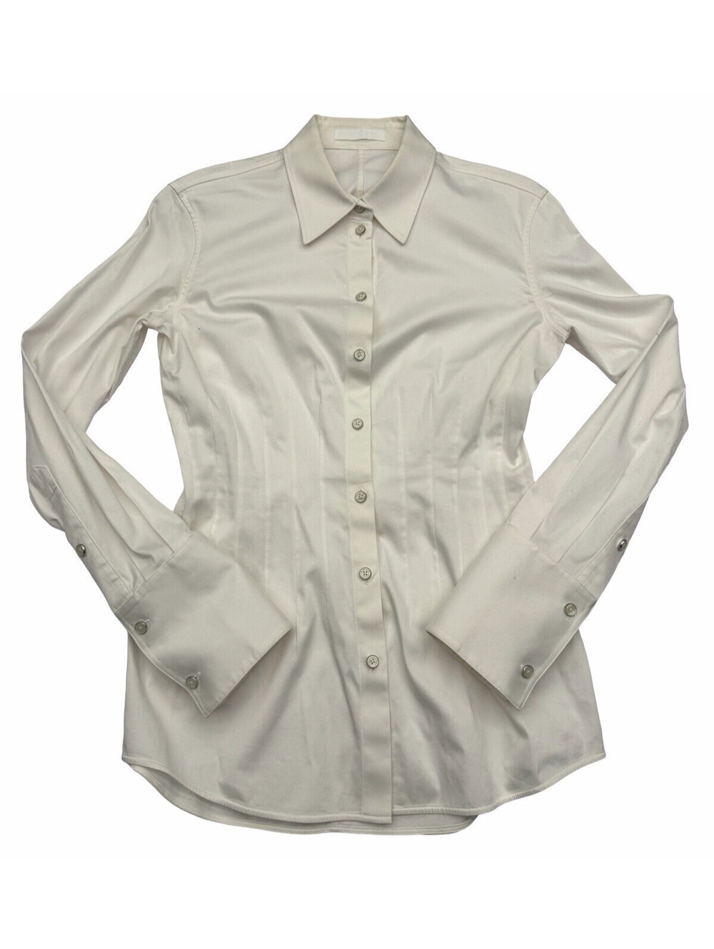 Helmut Lang Waisted Dart Poplin Long Sleeve Button Up Shirt White Size XS